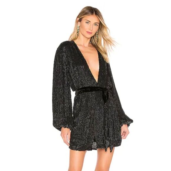 Retrofete Gabrielle Robe Black Sequin Mini Wrap Dress - Picture 1 of 14